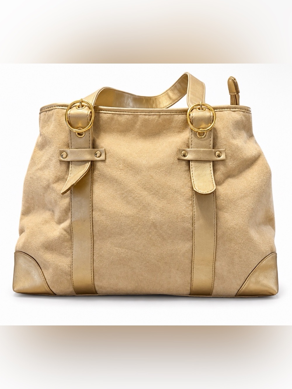 Elizabeth Taylor House of Taylor Metallic Gold Large Tote Bag Aqua Blue Lining